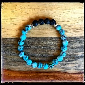 Lava Rock Bracelet, Yoga Bracelet, Essential Oil Bracelet, Aqua Blue & Black